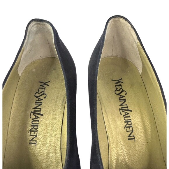 Yves Saint Laurent YSL Blue Suede Pumps Shoes Block Heel MISMATCHED 7M & 7N Vtg - Picture 12 of 15